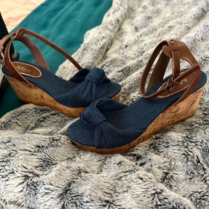 Super cute denim wedges- NEVER WORN size 8